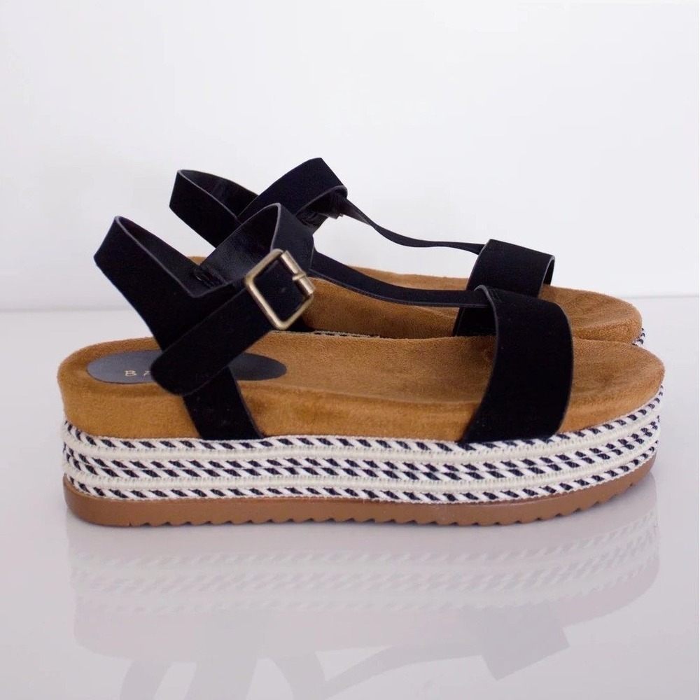 Bamboo RIRI-08S Women Black Nubuck Platform Espadrille Sandals Size 6 NEW